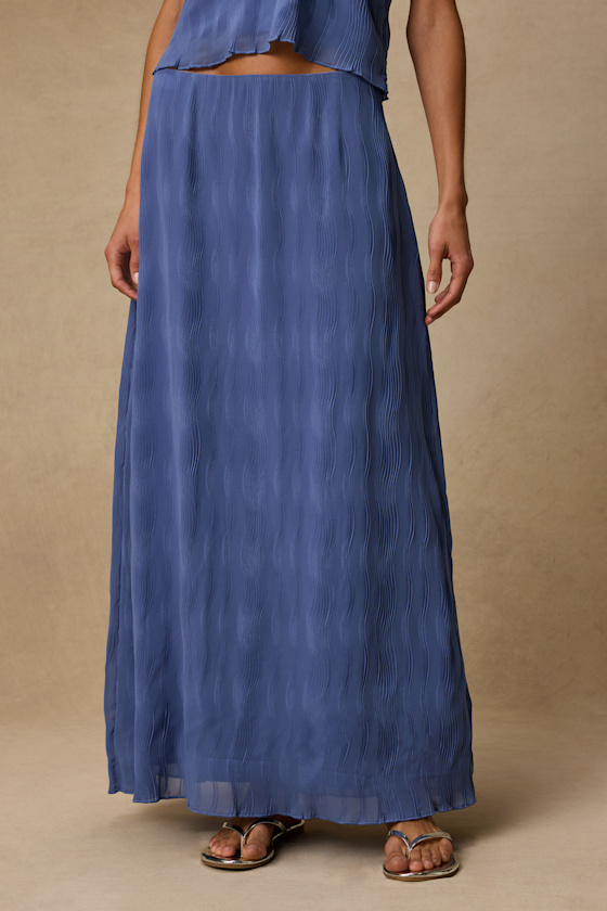 Paola Denim Blue Textured Maxi Skirt 2