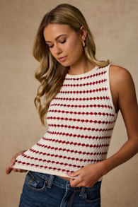 Linley Ivory and Red Striped Knit Tank Top 1