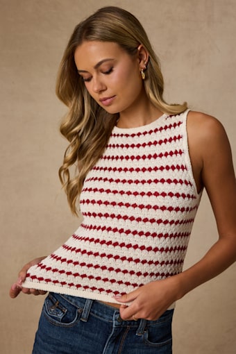Linley Ivory and Red Striped Knit Tank Top 1
