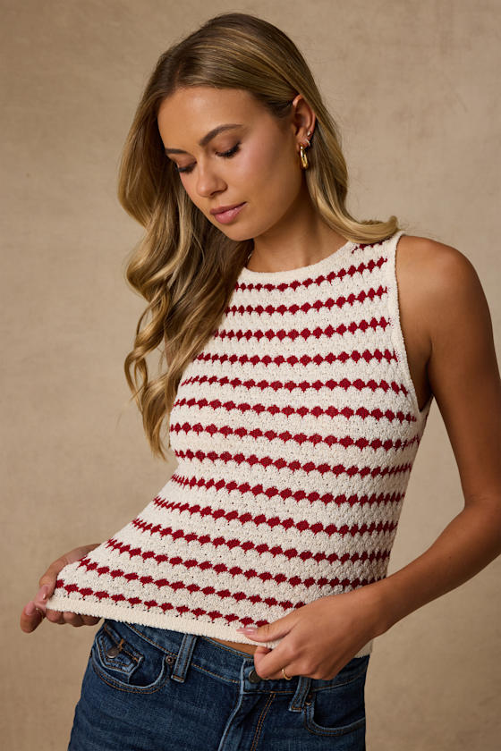 Linley Ivory and Red Striped Knit Tank Top 1