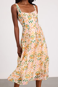 Anisa Cream Multi Print Sleeveless Midi Dress 6