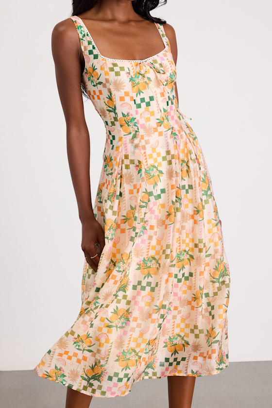 Anisa Cream Multi Print Sleeveless Midi Dress 6