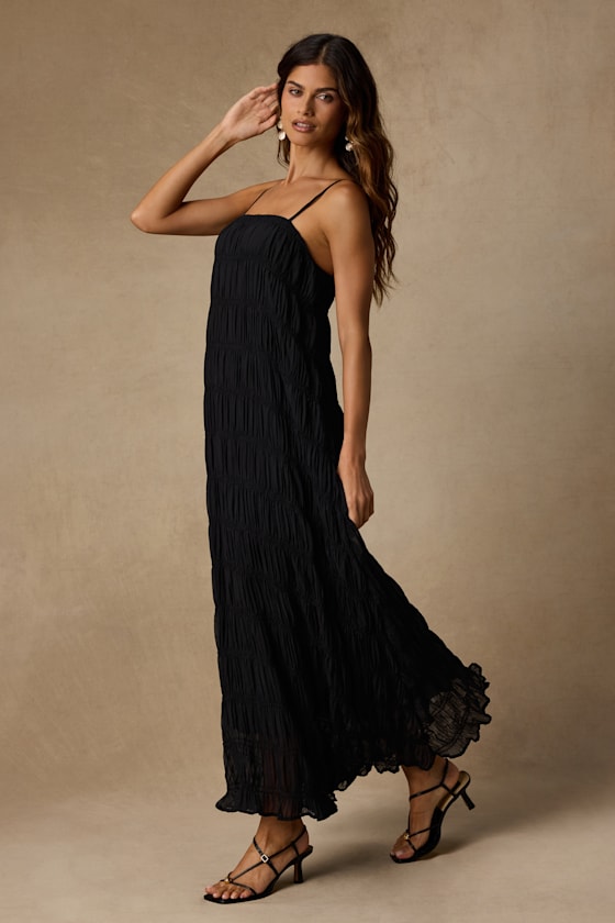 Louisiana Black Sheer Smocked Maxi Swim Cover-Up 4