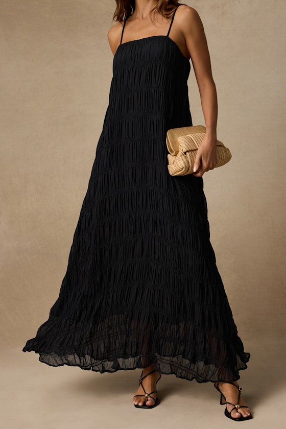 Louisiana Black Sheer Smocked Maxi Swim Cover-Up 6
