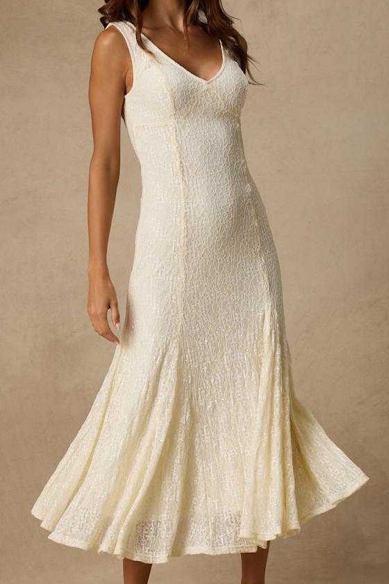 Effie Cream Lace V-Neck Midi Dress 2