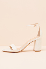 Arylee Ivory Floral Embroidered Ankle Strap Heels 1