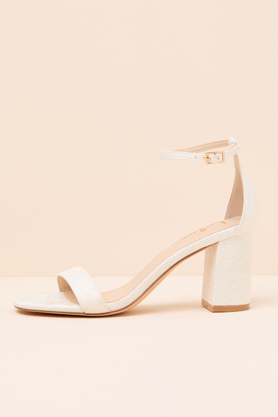 Arylee Ivory Floral Embroidered Ankle Strap Heels 1