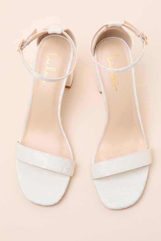 Arylee Ivory Floral Embroidered Ankle Strap Heels 2