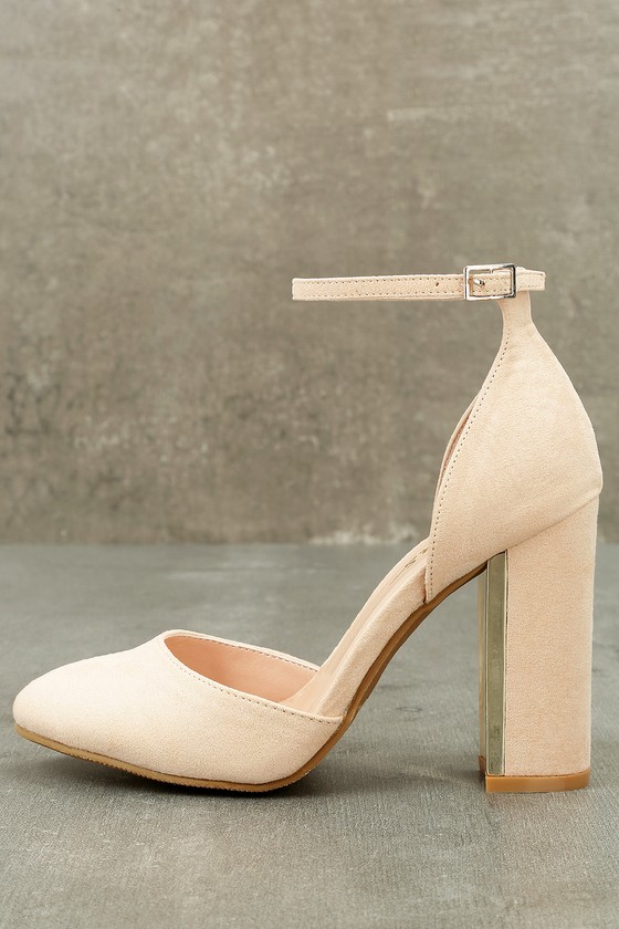 laura light nude suede ankle strap heels