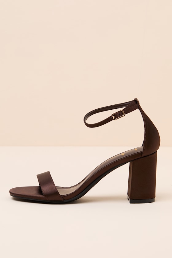 Arylee Dark Brown Satin Ankle Strap Heels 1