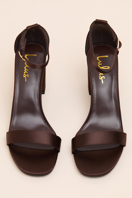 Arylee Dark Brown Satin Ankle Strap Heels 2