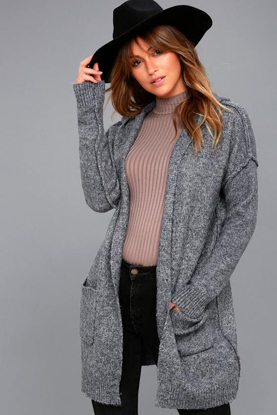 Cozy Knit Sweater Blue Cardigan Sweater Hooded Cardigan Lulus