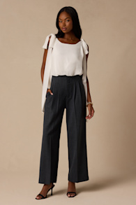 Rina Dark Grey Pleated High-Rise Trousers 1