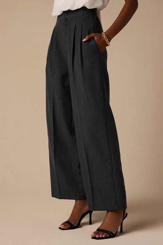 Rina Dark Grey Pleated High-Rise Trousers 2