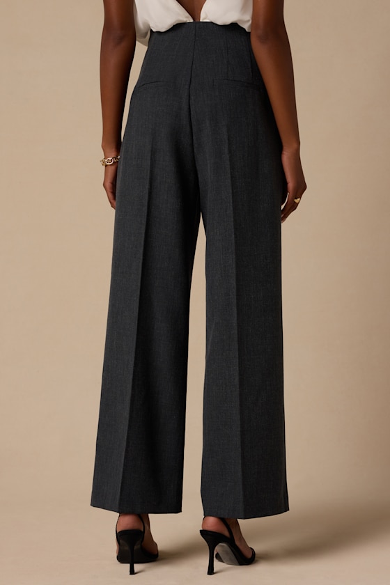 Rina Dark Grey Pleated High-Rise Trousers - thumbnail 3