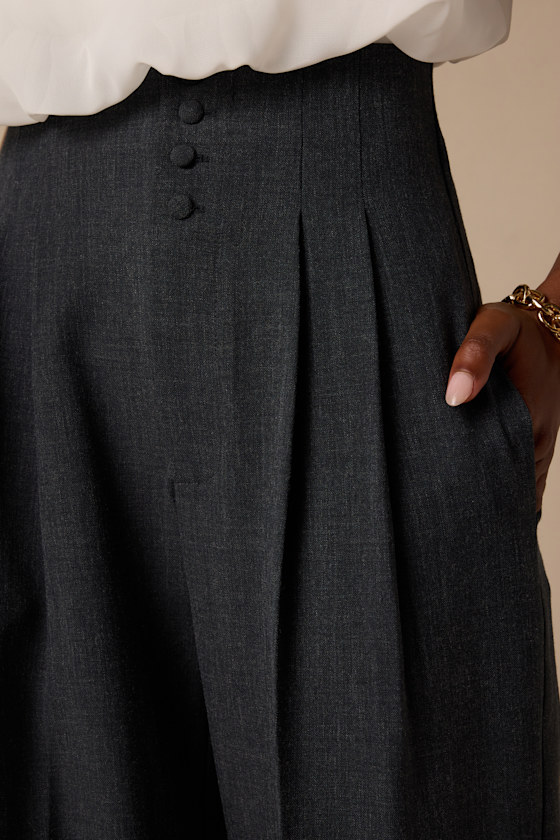 Rina Dark Grey Pleated High-Rise Trousers - thumbnail 4
