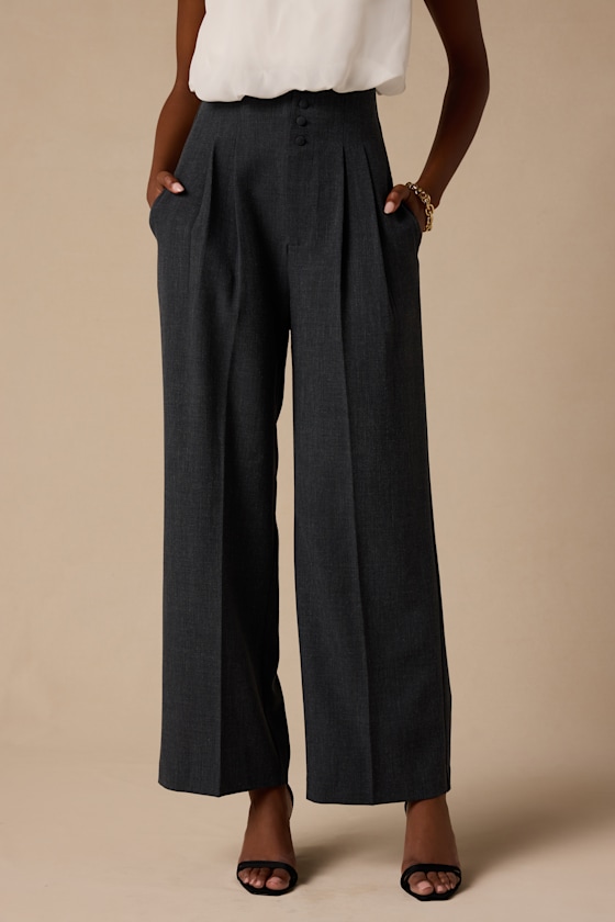 Rina Dark Grey Pleated High-Rise Trousers - thumbnail 5