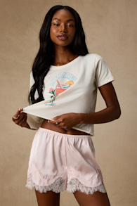 Jana Blush Pink Satin Lace Shorts 1