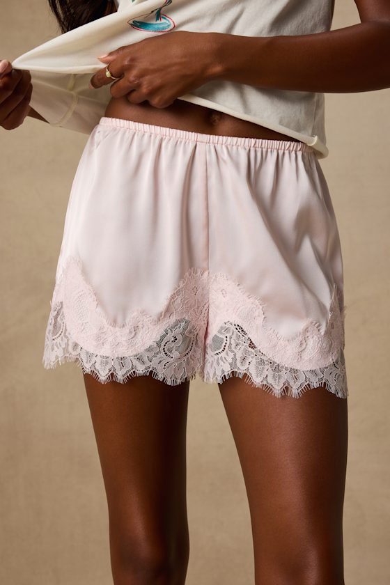 Jana Blush Pink Satin Lace Shorts 3