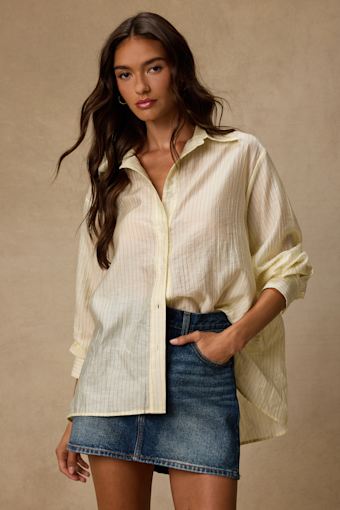 Petra Light Yellow Pinstriped Button-Up Top 1