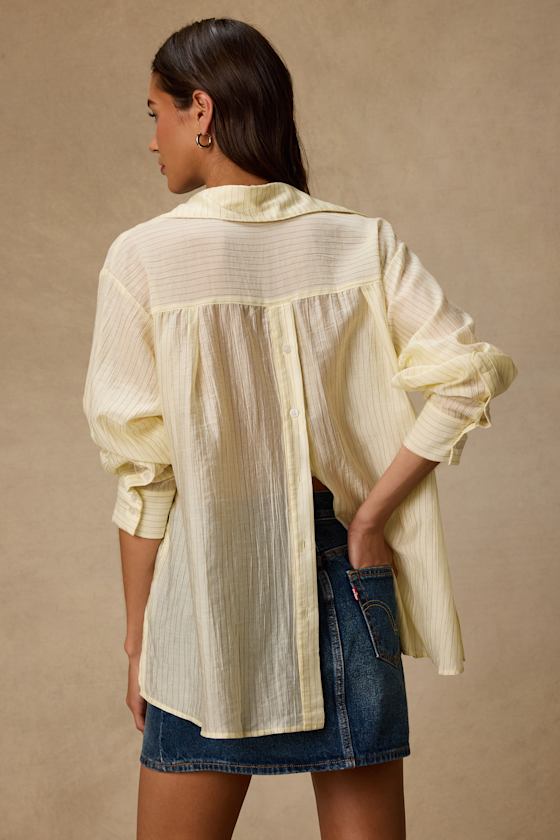 Petra Light Yellow Pinstriped Button-Up Top 2