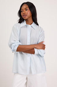 Petra Light Blue Pinstriped Button-Up Top 1