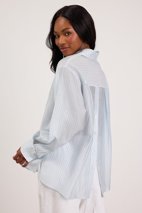 Petra Light Blue Pinstriped Button-Up Top 2