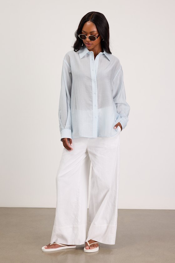 Petra Light Blue Pinstriped Button-Up Top - thumbnail 3