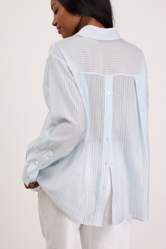 Petra Light Blue Pinstriped Button-Up Top - thumbnail 4