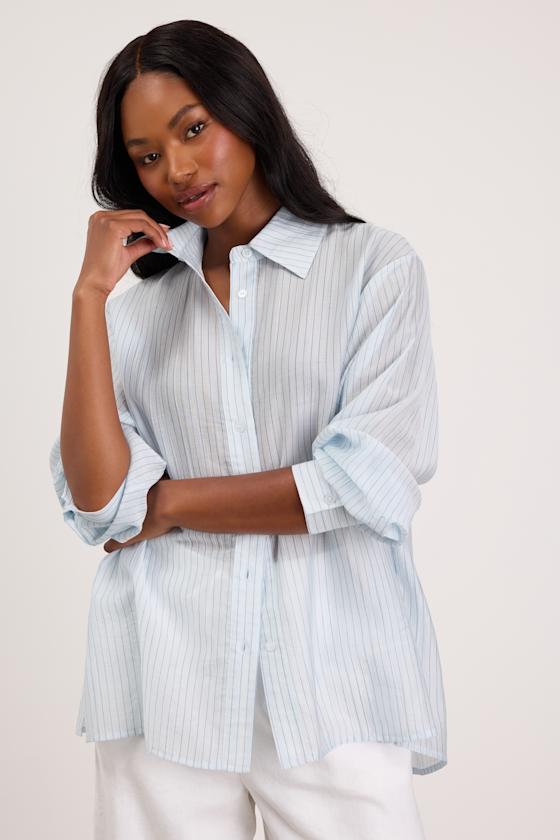 Petra Light Blue Pinstriped Button-Up Top - thumbnail 5