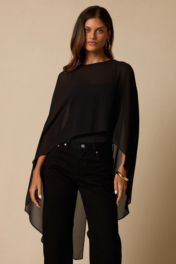 Levana Black Cape Sleeve Top 1