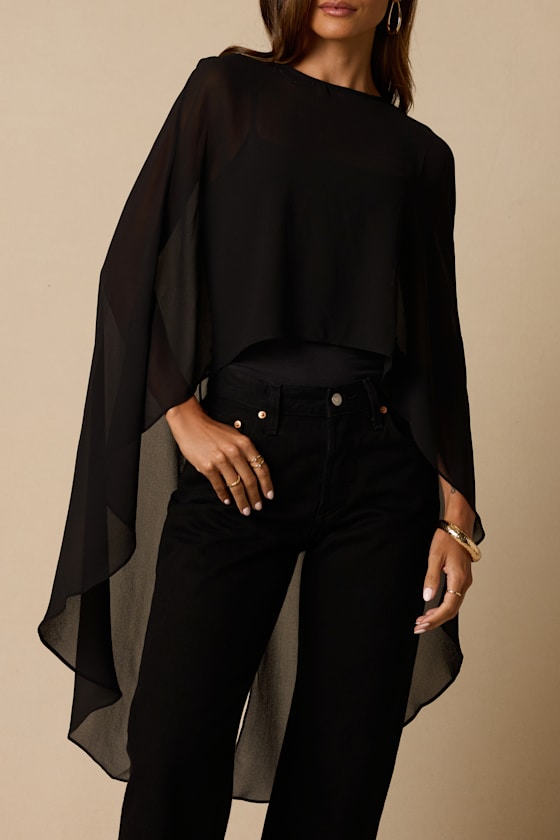 Levana Black Cape Sleeve Top 2