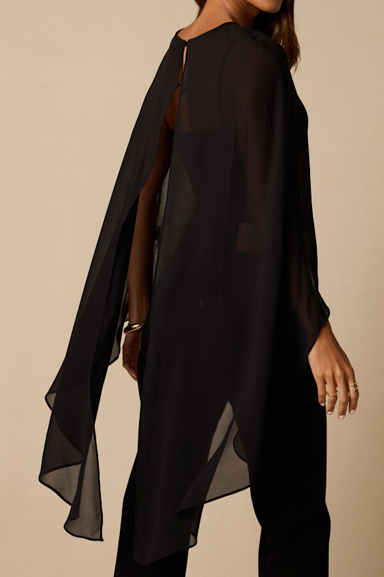 Levana Black Cape Sleeve Top - thumbnail 3