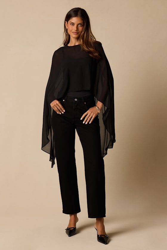 Levana Black Cape Sleeve Top - thumbnail 4