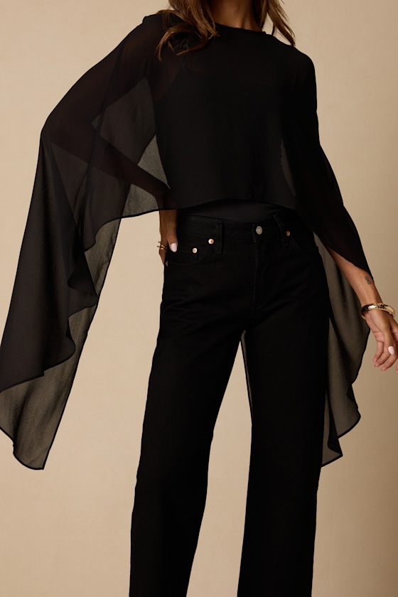 Levana Black Cape Sleeve Top - thumbnail 5