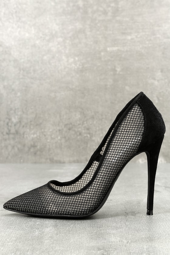 black heels with mesh