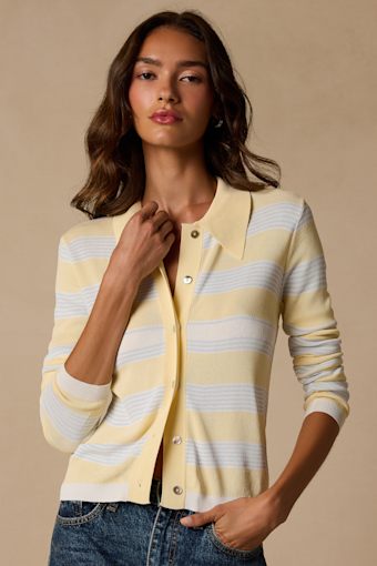 Nelly Yellow Striped Button-Up Knit Top 1