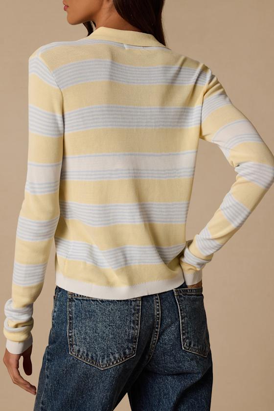 Nelly Yellow Striped Button-Up Knit Top - thumbnail 3
