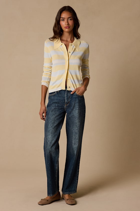Nelly Yellow Striped Button-Up Knit Top - thumbnail 4