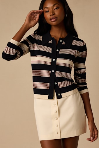 Nelly Navy Striped Button-Up Knit Top 1