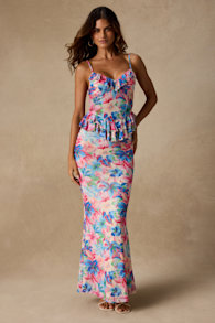 Romina Pink Multi Floral Mesh Maxi Skirt 1
