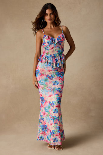 Romina Pink Multi Floral Mesh Maxi Skirt 1