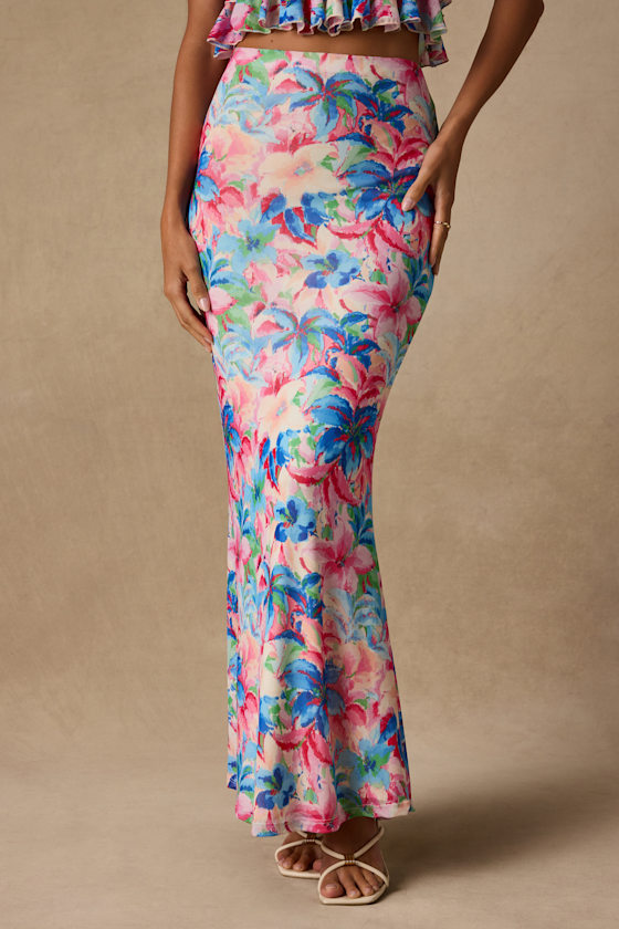 Romina Pink Multi Floral Mesh Maxi Skirt 2