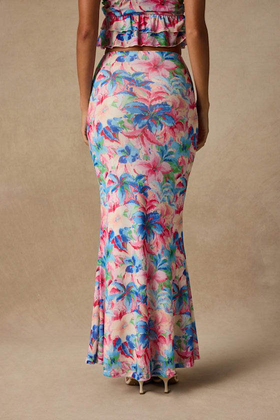 Romina Pink Multi Floral Mesh Maxi Skirt - thumbnail 3