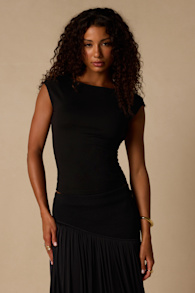 Asher Black Short Sleeve Backless Top 1