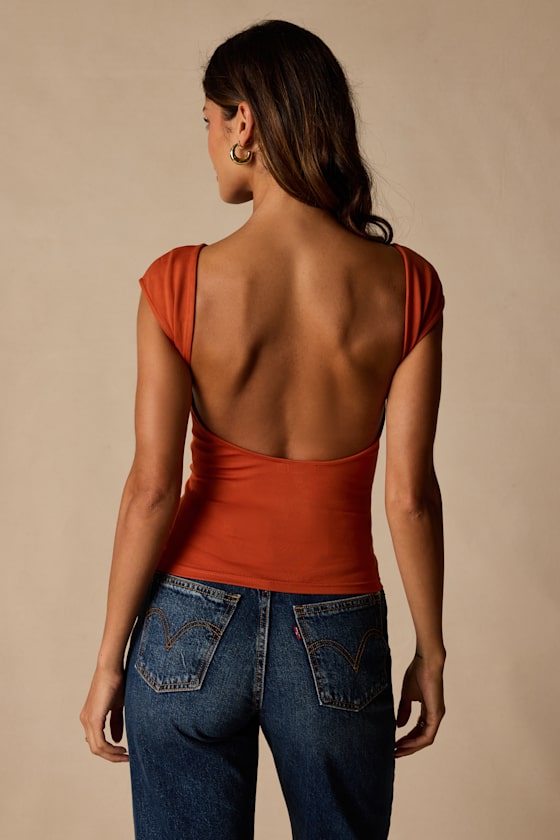 Asher Rust Red Short Sleeve Backless Top 2