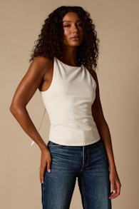 Giovanna White Jersey Knit Bow Tank Top 1