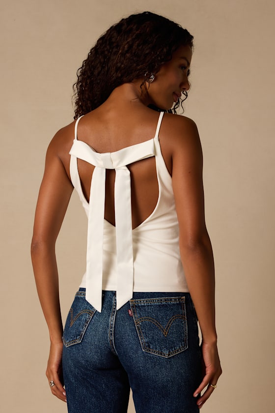 Giovanna White Jersey Knit Bow Tank Top 2