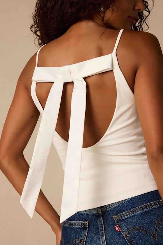 Giovanna White Jersey Knit Bow Tank Top 4