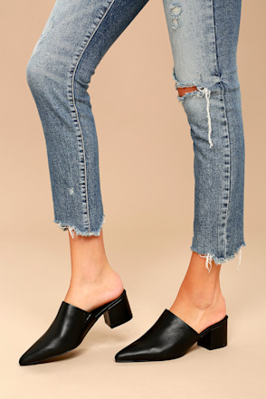 Steven by Steve Madden Simone Black Leather Pointed Toe Mule Lulus